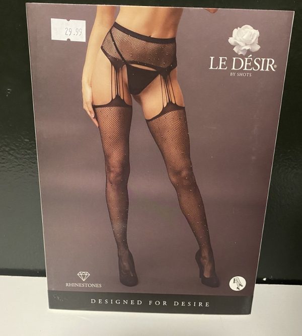 Le Désir Black Suspender Rhinestone Pantyhose