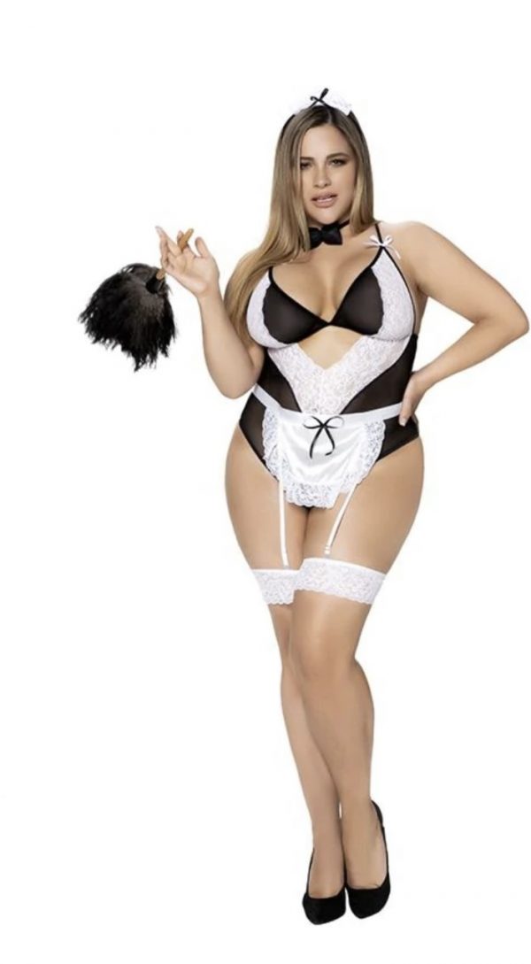 Sensual Form-Fitting Mesh and Lace Maid Costume
